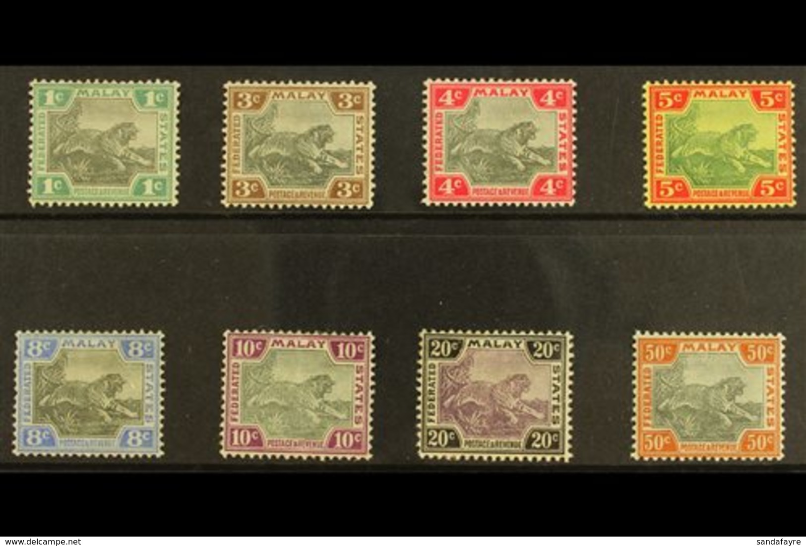 FMS 1900 1c - 50c, Tiger Set Wmk Crown CA, 10c And 50c Centres In Grey, SG 15/22 (20a, 22a) Very Fine And Fresh Mint. Fo - Other & Unclassified