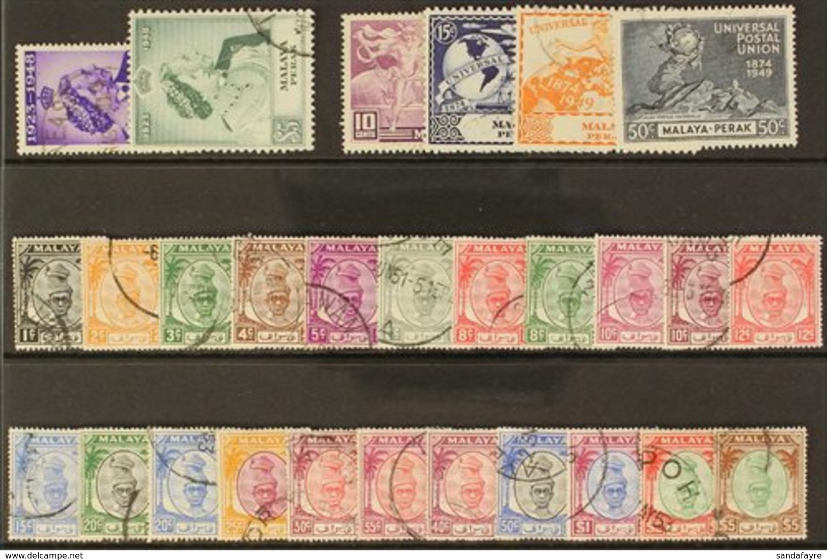 PERAK 1948-1950 COMPLETE VERY FINE CDS USED COLLECTION On A Stock Card, SG 122/148. Lovely Fresh Condition. (28 Stamps)  - Andere & Zonder Classificatie