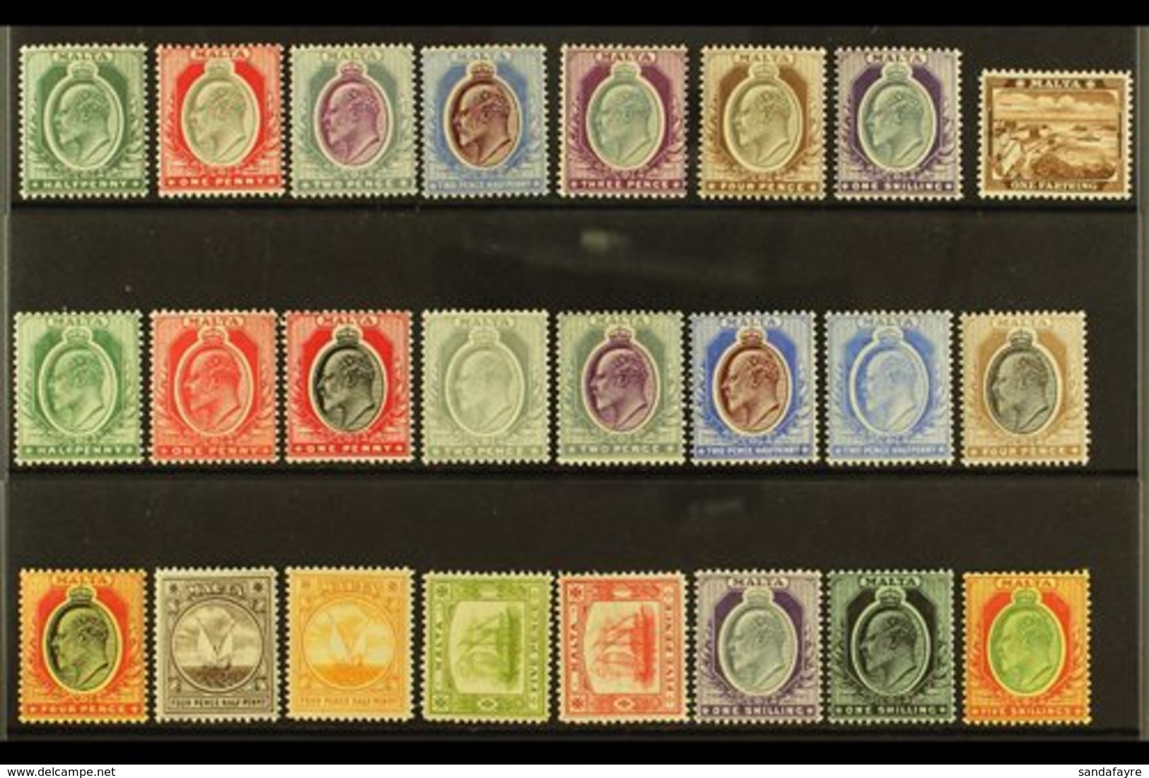 1903-1914 COMPLETE KEVII VERY FINE MINT COLLECTION On A Stock Card, All Different, Comprising 1903-04 Set & 1904-14 Set. - Malta (...-1964)