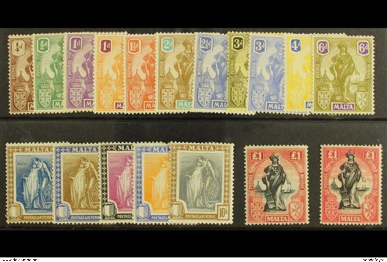 1922 "Malta" Allegory Set Complete Including Both £1 Printings, SG 123/140, Very Fine And  Fresh Mint. (18 Stamps) For M - Malte (...-1964)