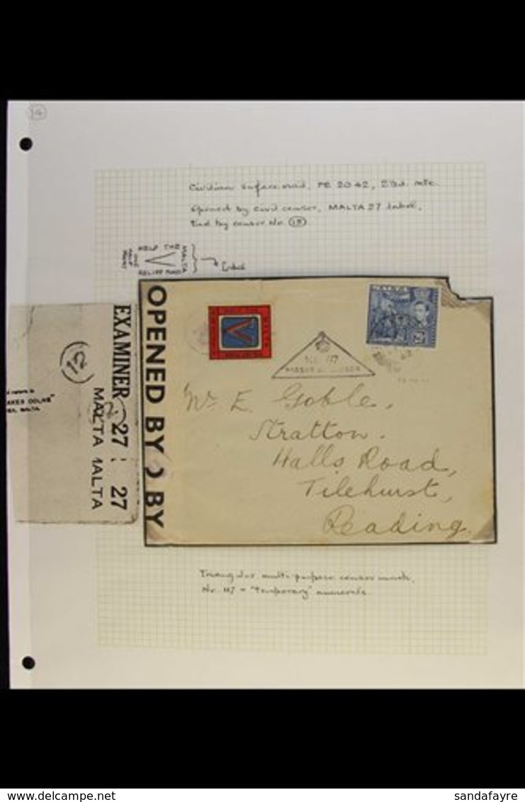 1939-1945 WWII POSTAL HISTORY COLLECTION. An Interesting Exhibition Collection Of COVERS Nicely Written Up On Leaves, Mo - Malte (...-1964)