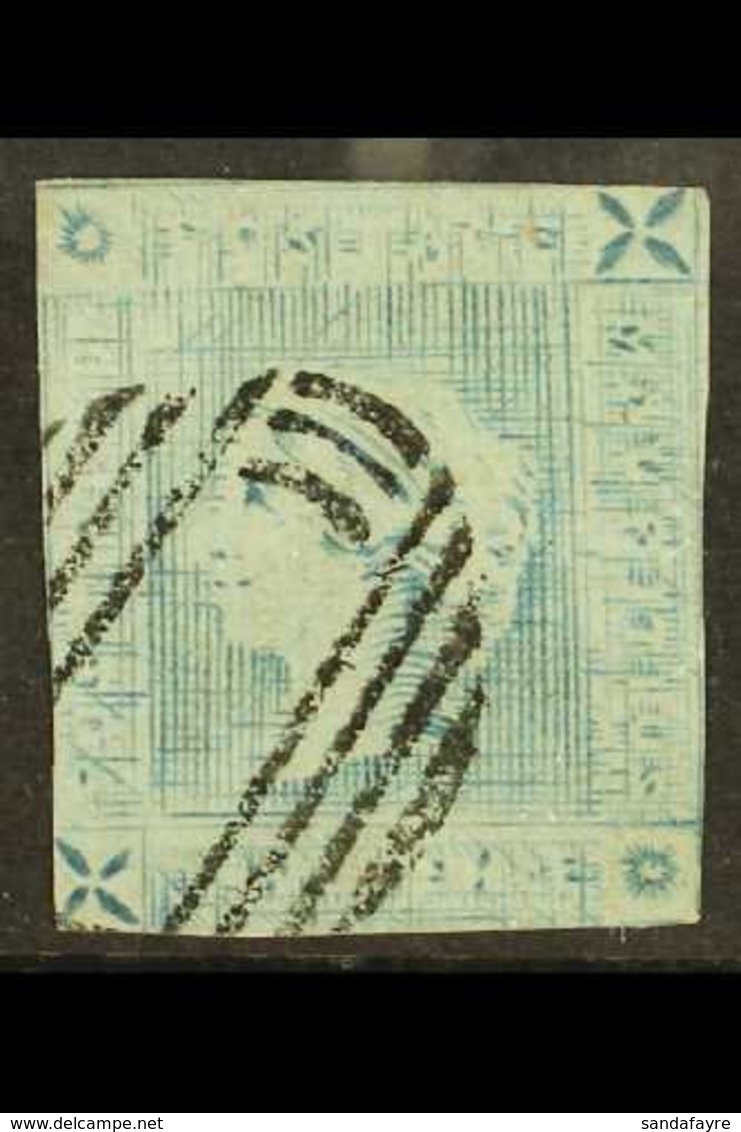 1859 2d Blue Imperf "Lapirot", Worn Impression, From Position 8, SG 39, Used With Close/into Margins, With Neat Oval Bar - Mauritius (...-1967)