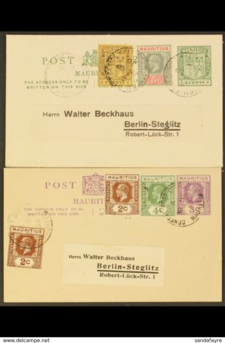 1926 / 1933 TWO COVERS. 1926 (28 Sept) 3c Postal Card Uprated With 2c & 5c Stamps; 1933 (30 Dec) 3c Postal Card Uprated  - Maurice (...-1967)