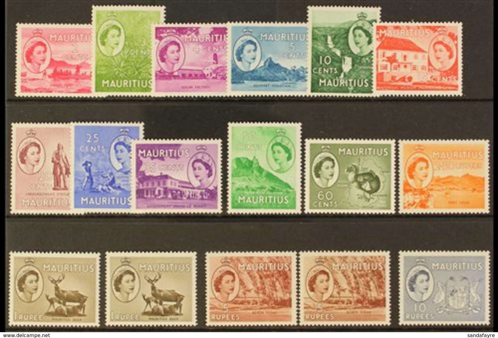 1953-58 Definitives Complete Set, SG 293/306, Plus The 1R And 5R SG Listed Additional Shades (SG 303a & SG 305a) Never H - Mauritius (...-1967)