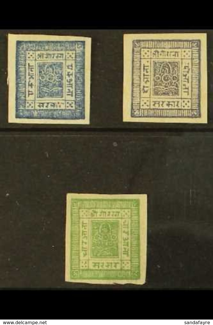 1886-89 (very Clear Impressions) Imperf 1a Dark Blue, 2a Violet And 4a Green (Hellrigl 7b, 8 & 10b, SG 7/9, Scott 7/9),  - Népal