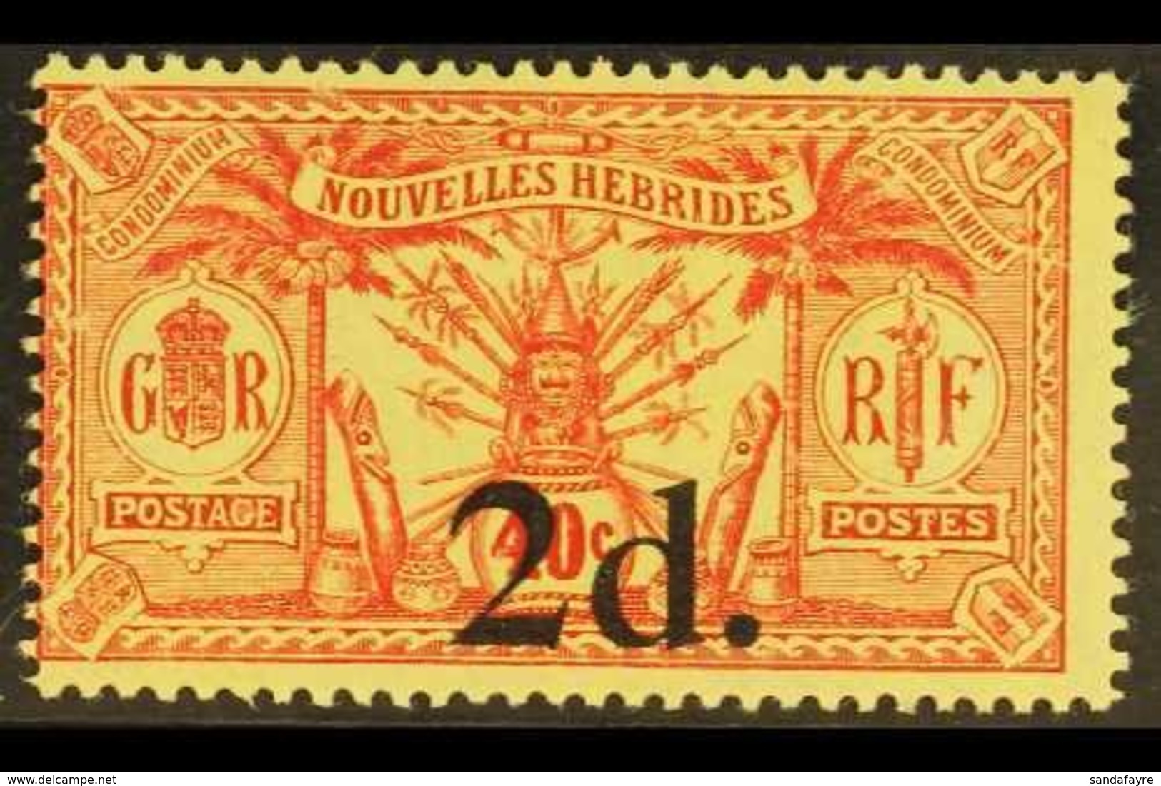 1920 2d On 40c Red On Yellow, No Wmk, SG 35, Very Fine Mint. For More Images, Please Visit Http://www.sandafayre.com/ite - Other & Unclassified