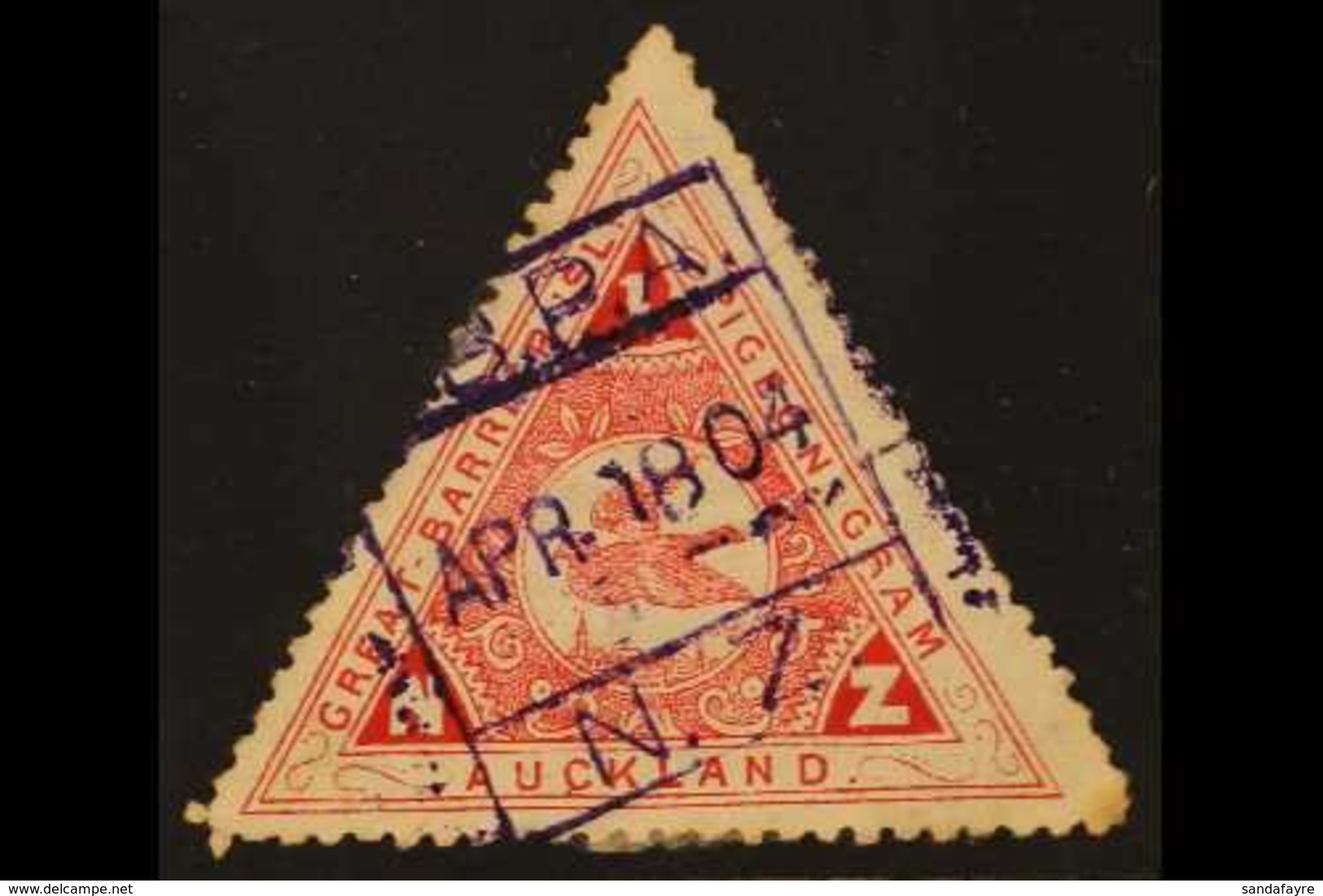 PIGEON POST 1899 1s Red Triangular, CP VP8, Used With Minor Faults Cancelled By Violet "GBPA / Apr 1804 / N.Z." With ERR - Autres & Non Classés