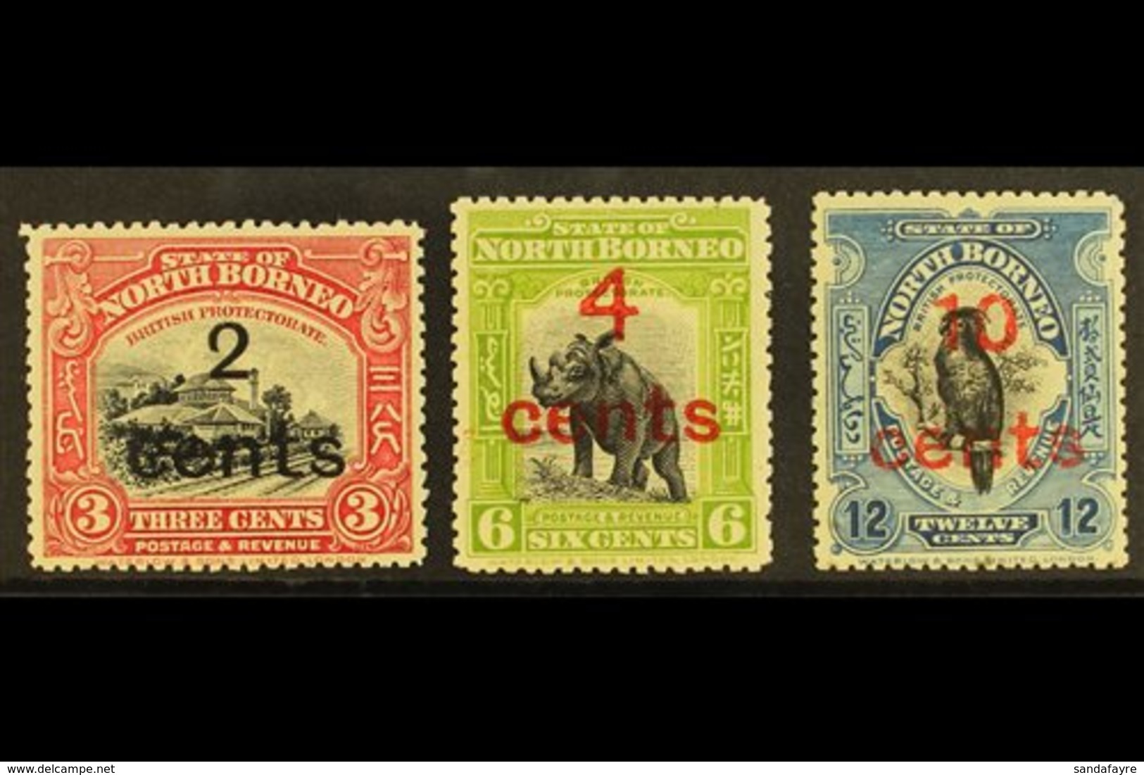 1916 Surcharges Set, SG 186/188, Fine Mint. (3) For More Images, Please Visit Http://www.sandafayre.com/itemdetails.aspx - Noord Borneo (...-1963)