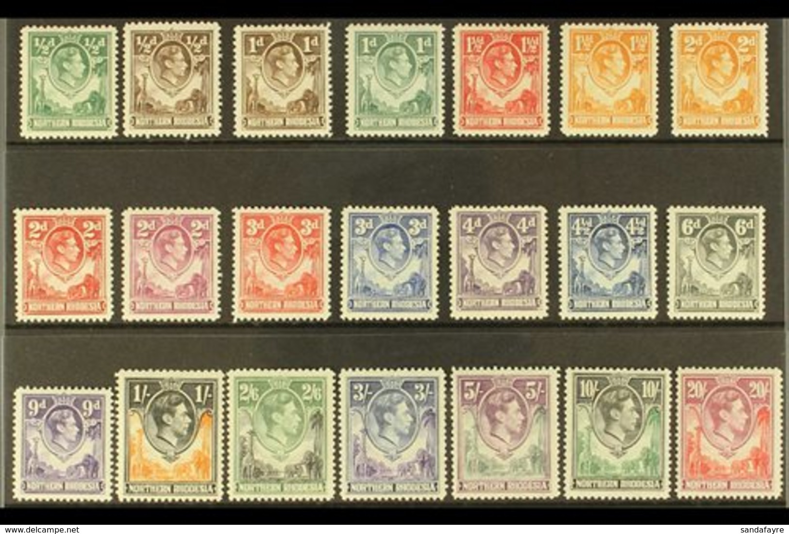 1938-52 KGVI Portrait Definitive Set, SG 25/45, Fine Mint (21 Stamps) For More Images, Please Visit Http://www.sandafayr - Noord-Rhodesië (...-1963)