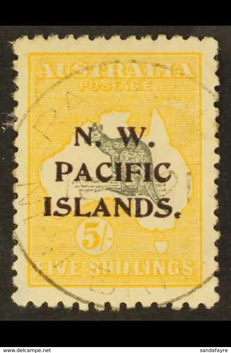 NWPI 1915-16 5s Grey & Yellow Roo Watermark W5 Overprint, SG 92, Very Fine Used With 'socked On The Nose' Rabaul Cds Can - Papouasie-Nouvelle-Guinée