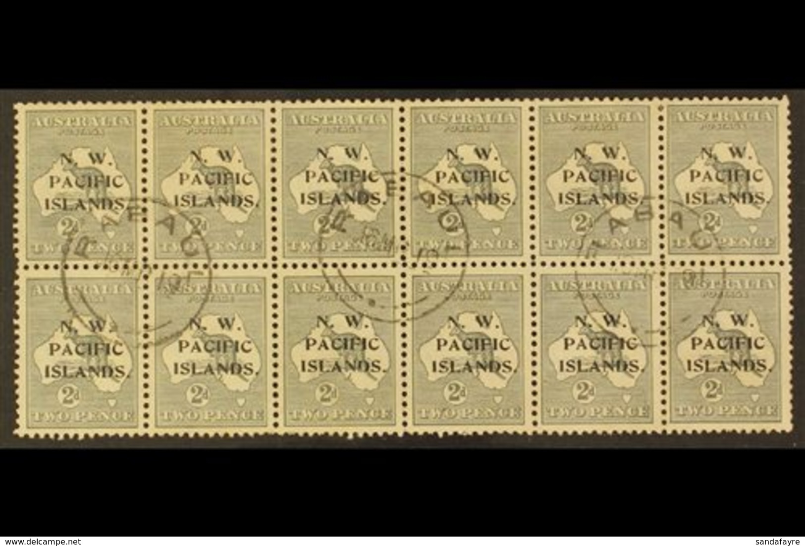 NWPI 1918-22 2d Grey Roo Die II Overprint, SG 106a, Fine Cds Used Very Rare BLOCK Of 12 (6x2) Cancelled By "Rabaul" Cds' - Papouasie-Nouvelle-Guinée