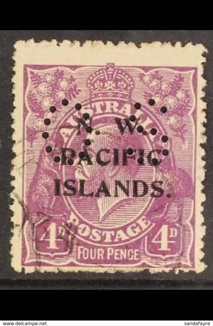 NWPI OFFICIAL 1919-23 4d Violet Head Overprint, SG O20, Used, Showing "HORNED" EMU AND TWO SCRATCHES UNDER RIGHT WATTLES - Papua New Guinea