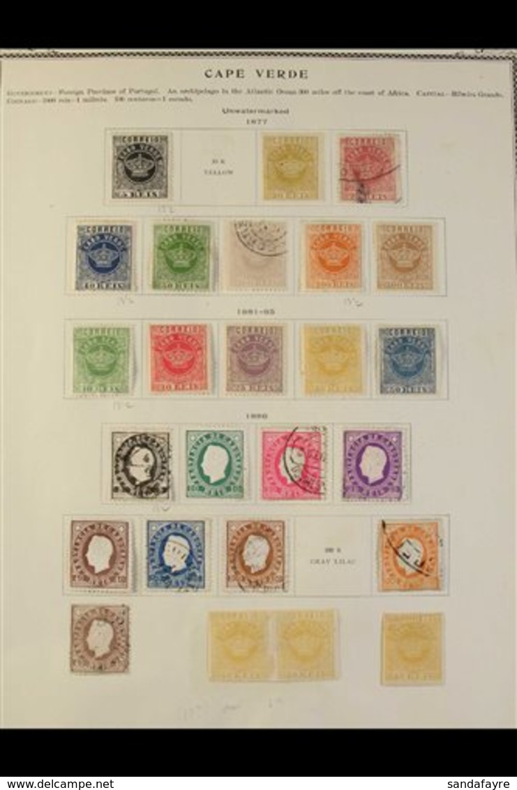 CAPE VERDE 1877-1950 MINT & USED COLLECTION On Printed Pages, Incl. 1877-85 Crowns Basic Set Less 10r Yellow, 40r Blue & - Andere & Zonder Classificatie