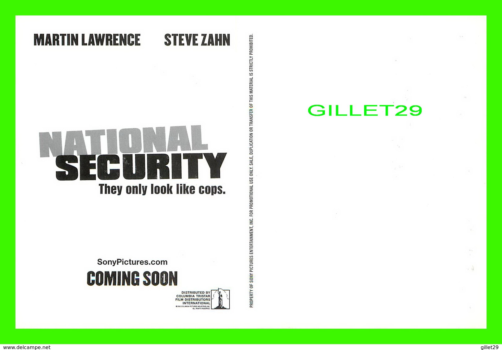 AFFICHES DE FILM - " NATIONAL SECURITY " - FILM BY DENNIS DUGAN IN 2003  WITH MARTIN LAWRENCE & STEVE ZAHN - - Affiches Sur Carte