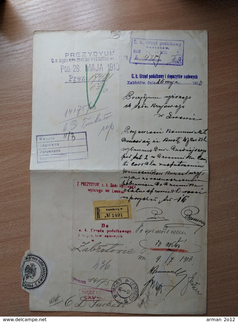 Poland Ukraine Registered Lwow Lemberg Wafer 1913 - Covers & Documents