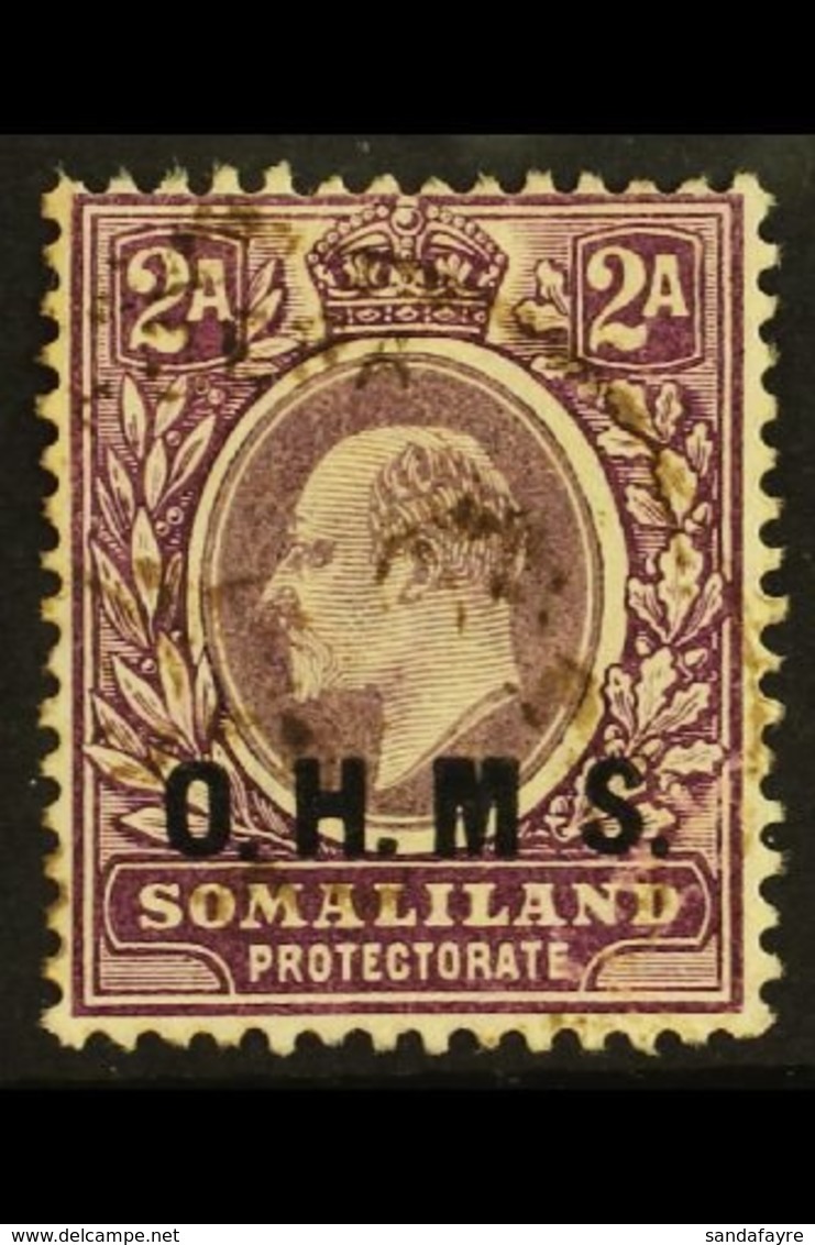 OFFICIAL 1904 2a Dull And Bright Purple With NO STOP AFTER "M" Variety, SG O12a, Very Fine Used. Very Scarce. For More I - Somaliland (Protectorat ...-1959)