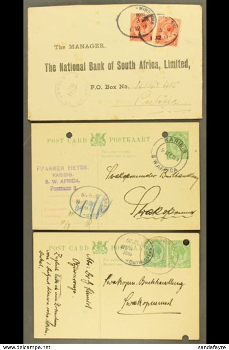 FORERUNNERS COVERS & STATIONERY POSTCARDS 1916-20 Incl. 1917 Censored Cover With "Windhoek" Pmks, Four 1920 Uprated ½d C - Non Classés