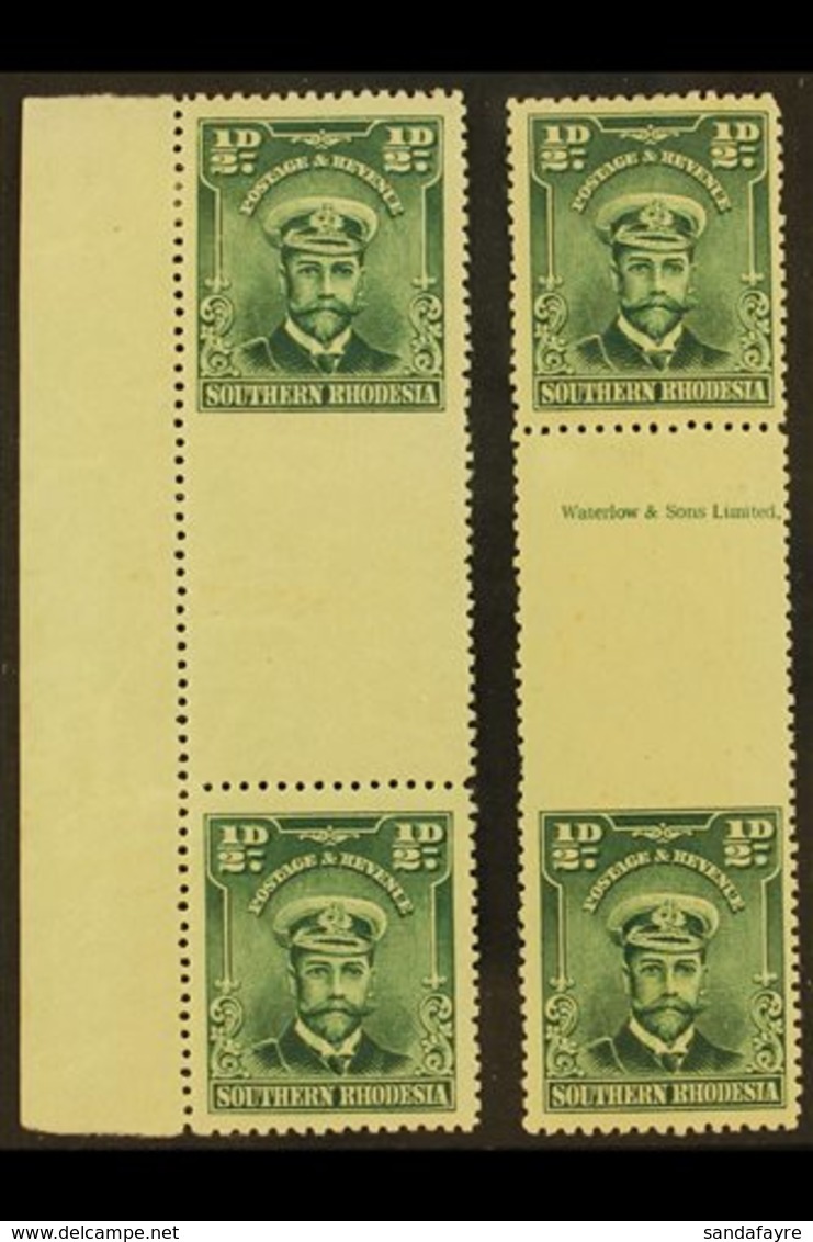 1924-9 ½d Blue-green Gutter Margin Pairs, One With IMPERFORATE AT BASE, Other IMPERFORATE TO TOP, SG 1 Variety, Fine Min - Rhodésie Du Sud (...-1964)