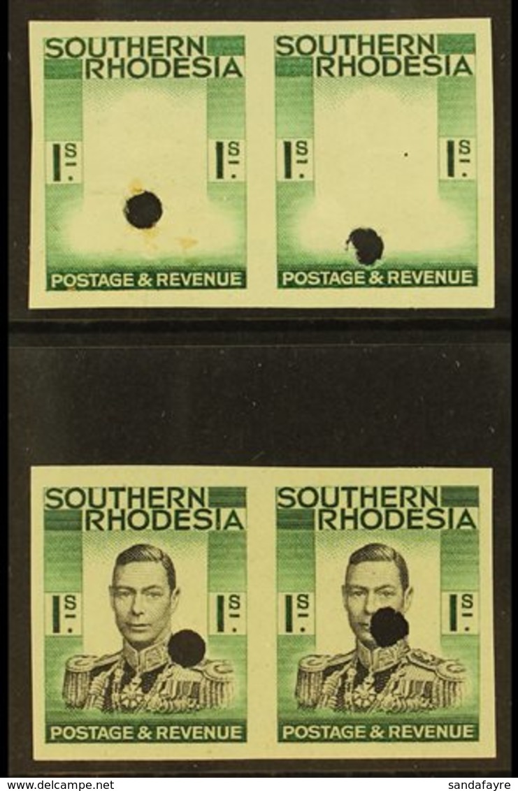 1937 1s IMPERFORATE Plate Proofs Ex Waterlow Archive, Two Pairs On Gummed Paper With Security Punctures, One In Frame On - Southern Rhodesia (...-1964)