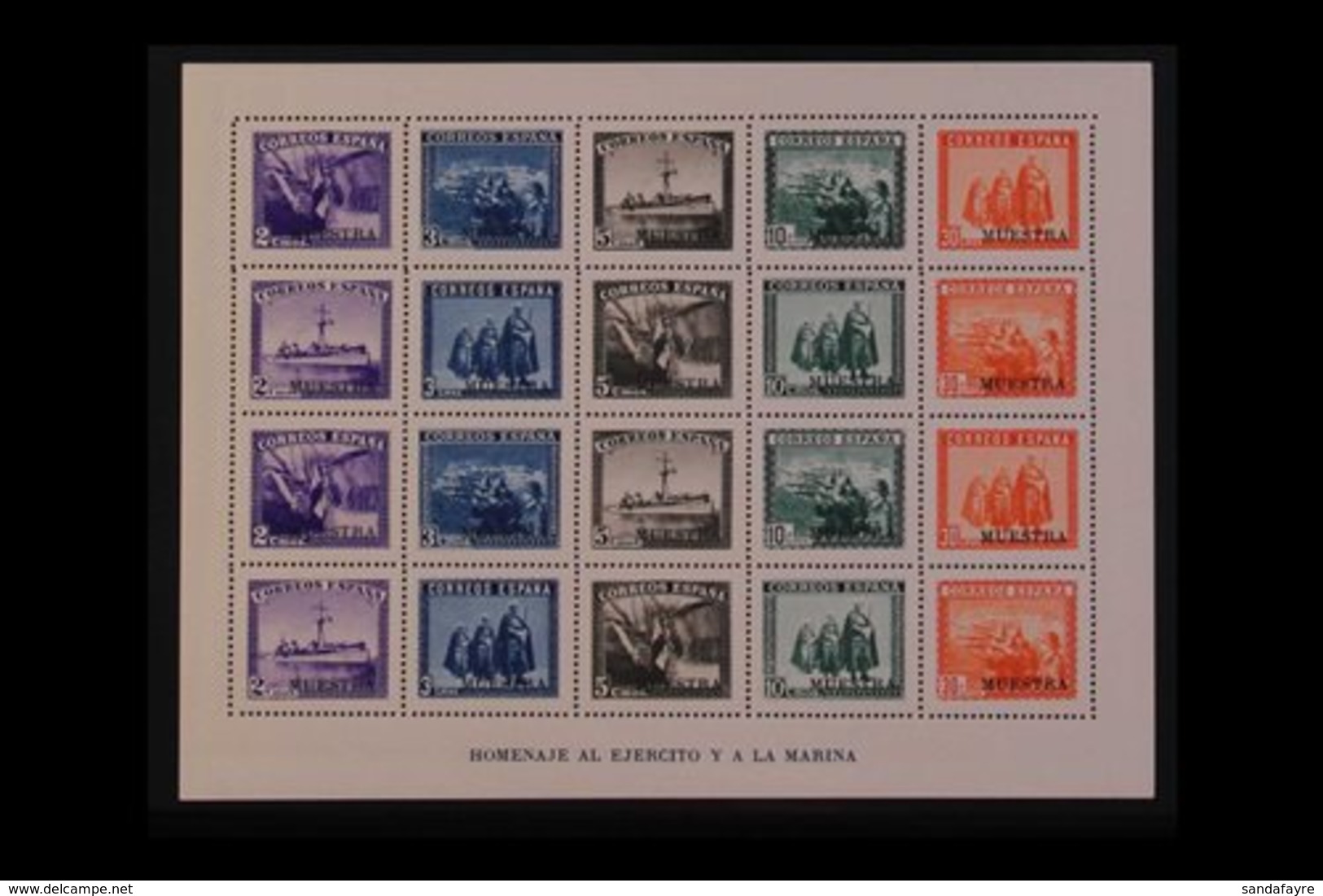 1938 (July) Honouring Army And Navy Complete Sheetlet Overprinted "MUESTRA", SG MS925 (Edifil 850), Never Hinged Mint. F - Andere & Zonder Classificatie