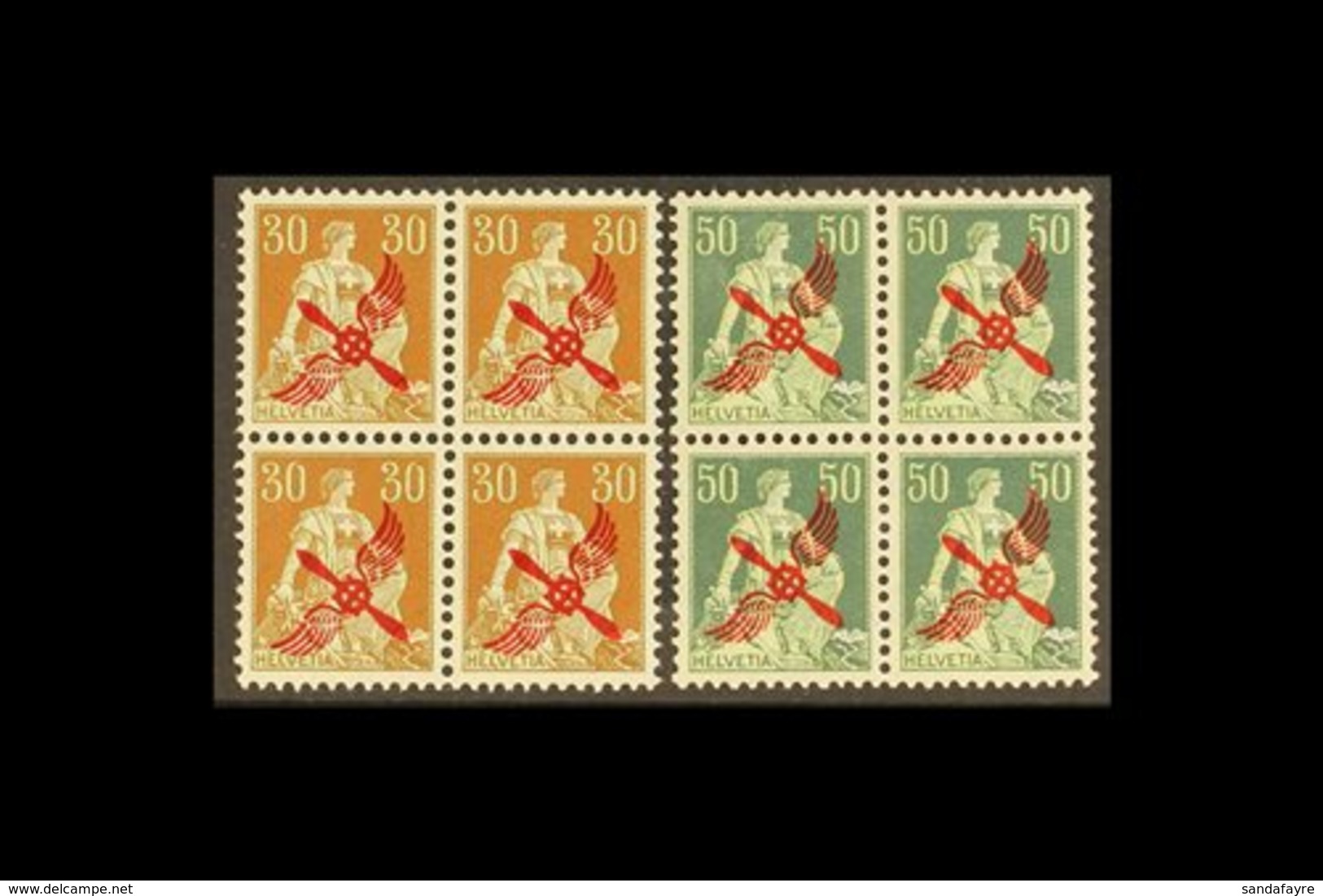 1919-20 30c & 50c Air Overprinted Issue, SG 302/3 (Zumstein 1/2) MINT BLOCKS OF FOUR, One 30c Lightly Hinged, All Other  - Autres & Non Classés