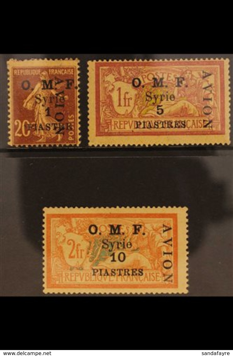 1921 Airmail Overprint On "OMF" Set, SG 86/88, Lightly Toned Mint. Kessler Guarantee Handstamps. For More Images, Please - Syrie