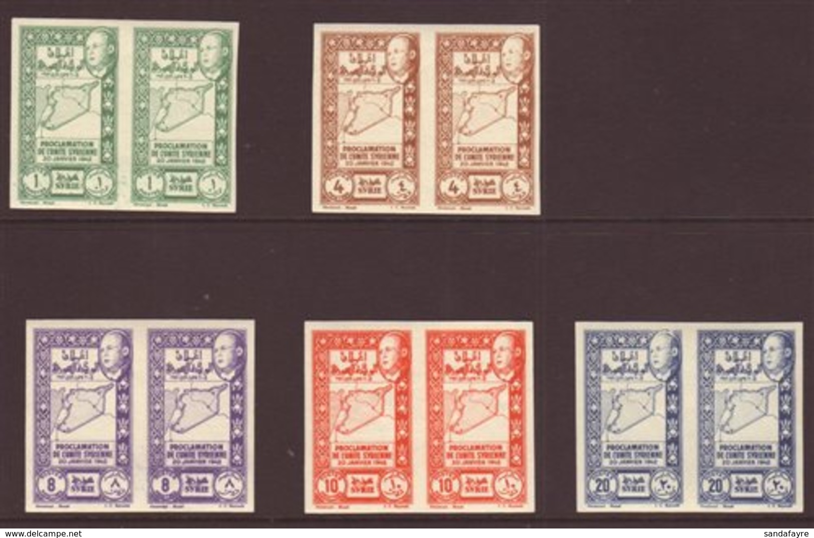 1943 Proclamation Of Unity Set, Variety "imperf", Maury 283/7, In Superb Horizontal Pairs. (10 Stamps) For More Images,  - Syrië