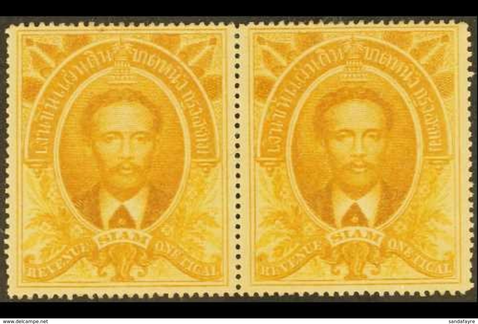 REVENUE STAMPS 1883 1t Yellow Ochre King Chulalonhkorn, BF 5, Very Fine Unused Pair. For More Images, Please Visit Http: - Tailandia