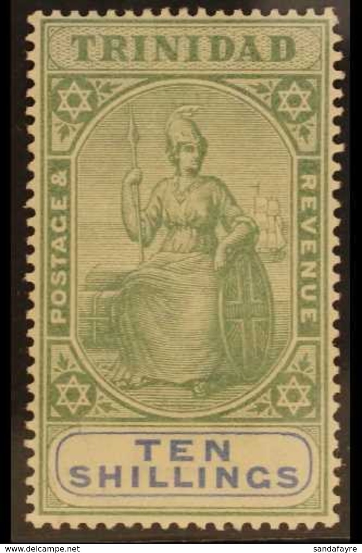 1896-1906 10s Green & Ultramarine Britannia, SG 123, Superb Mint, Very Fresh, Expertized A.Brun. For More Images, Please - Trinidad & Tobago (...-1961)