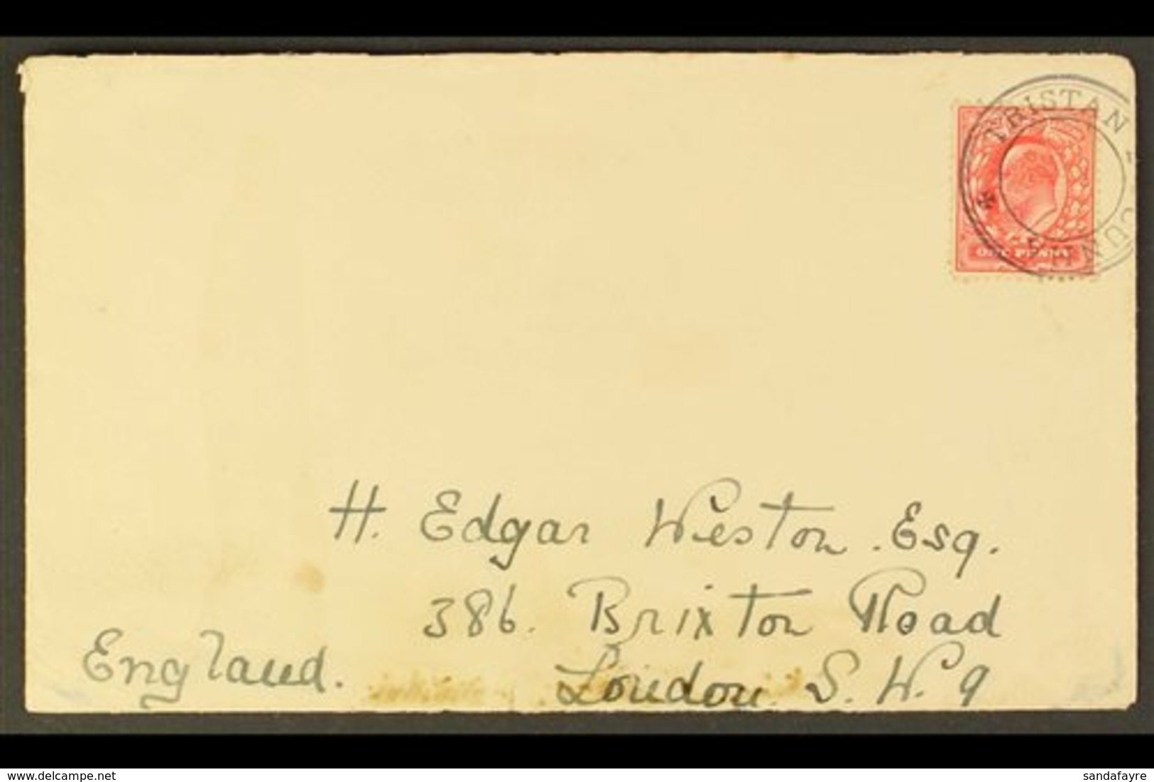 1921 "TRISTAN DA CUNHA" Circular Cachet Type III In Black (SG C3) On Cover To London Tying GB King Edward VII 1d Stamp.  - Tristan Da Cunha