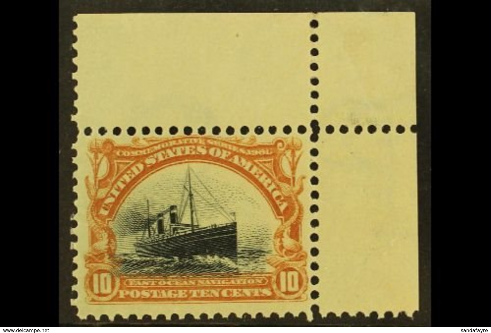 1901 10c Yellow Brown And Black Ocean Liner, Sc 299, Superb NHM Corner Copy. For More Images, Please Visit Http://www.sa - Other & Unclassified