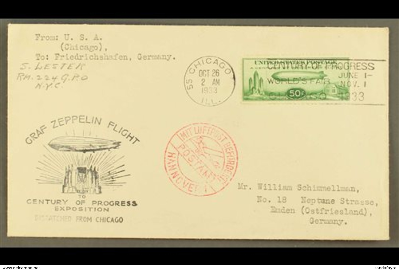 1933 50c Green Century Of Progress Stamp Tied To Century Of Progress Exposition Envelope, Despatched From Chicago To Ger - Andere & Zonder Classificatie