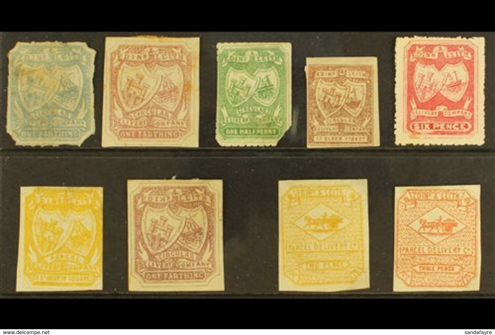 LOCALS 1865-6 Edinburgh & Leith Circular / Parcel Delivery Company Group, All Different, Unused With Faults (9 Stamps).  - Autres & Non Classés