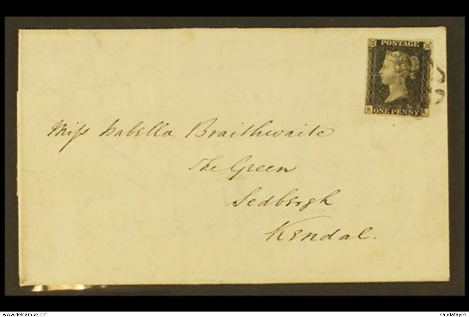 1840 1d Black 'SA' Plate 5 With 4 Neat Margins, Tied Black MC Cancellation Which Leaves The Profile Clear To An 1841 (7  - Non Classés