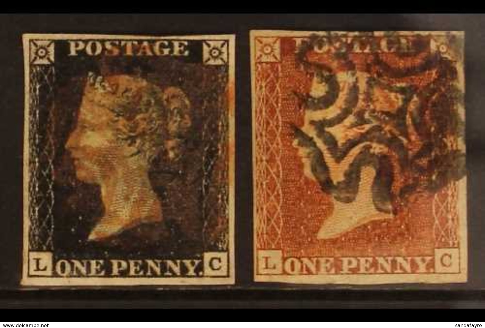 1840 MATCHED PAIR 1d Black Plate 8 "LC" And 1841 1d Red, Each Four Margins With Neat Maltese Crosses. (2 Stamps) For Mor - Non Classés