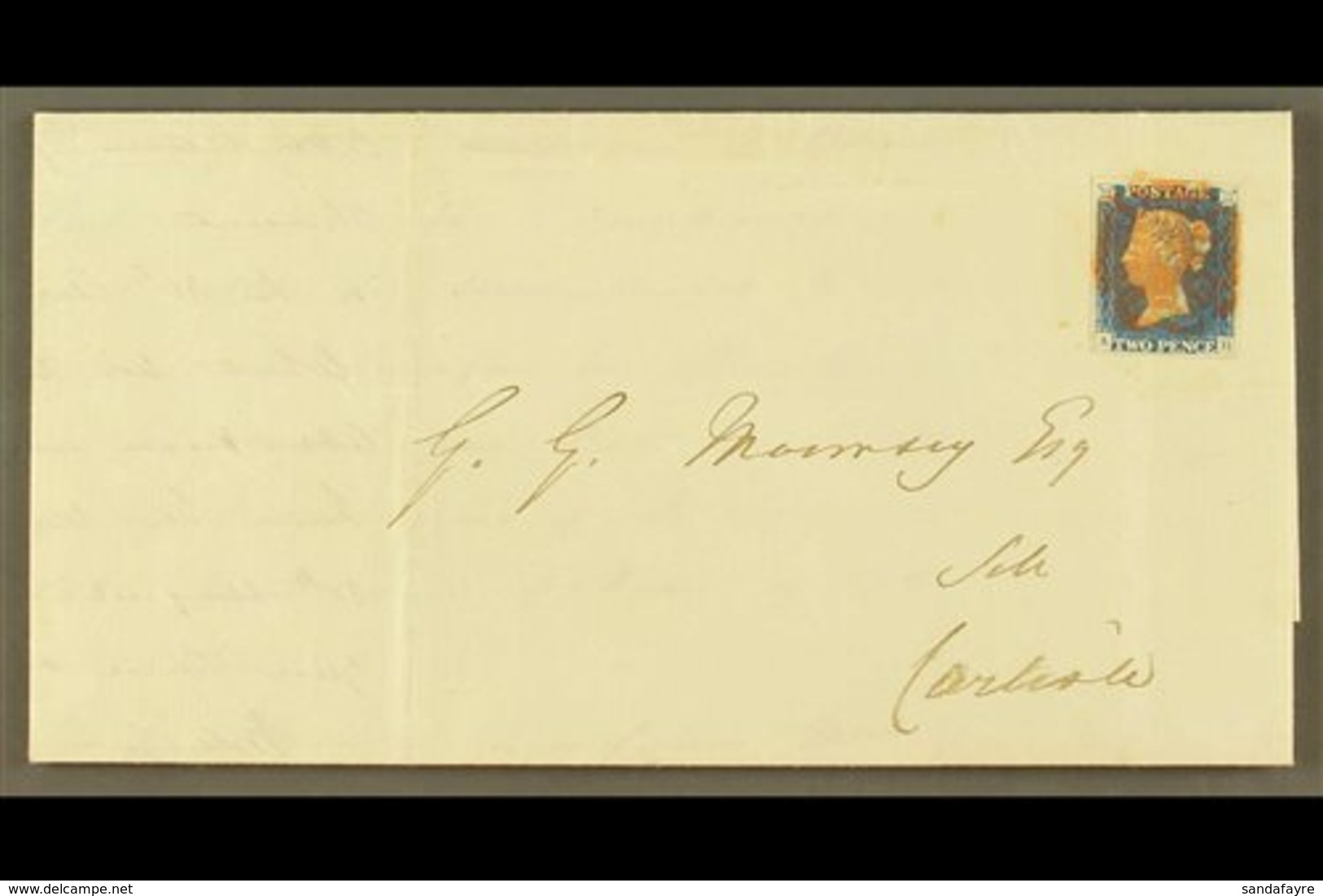1840 2d Blue 'AH' Plate 1 (SG 5) With 4 Margins Tied Full Upright Light Slightly Indistinct Red MC Cancellation To An 18 - Andere & Zonder Classificatie