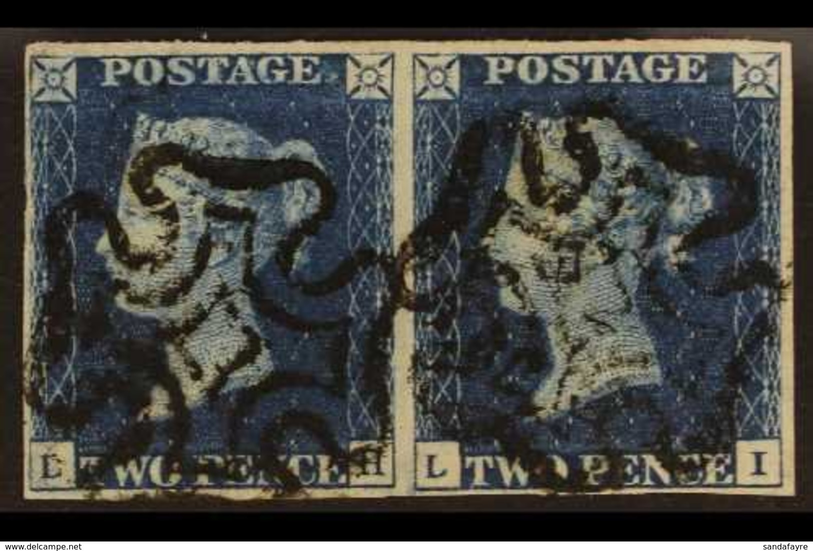 1840 2d Deep Blue Plate II, Horizontal Pair "LH-LI", Very Fine With Four Neat Margins And Each With Crisp Maltese Cross. - Other & Unclassified