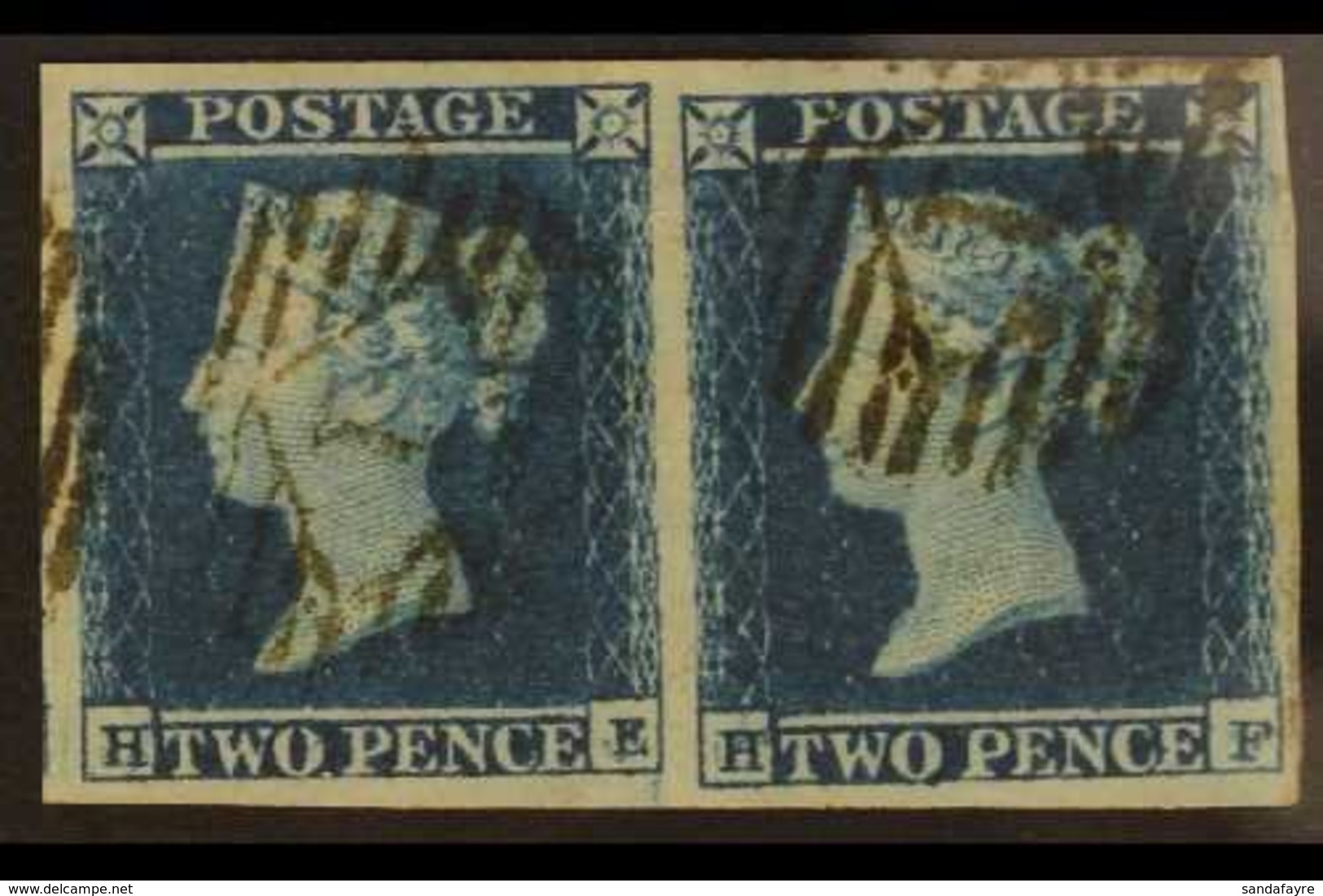 1841 2d Violet Blue, Plate 4, SG Spec. ES17, A Rare Horizontal Pair "HE-HF" With Four LARGE Margins And Neat Light Londo - Other & Unclassified