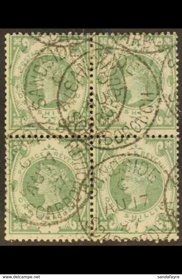 1887-92 1s Dull Green, BLOCK OF FOUR, SG 211, Used With Multiple, Legible "Scarborough" C.d.s. Postmarks, Trace Of Light - Andere & Zonder Classificatie