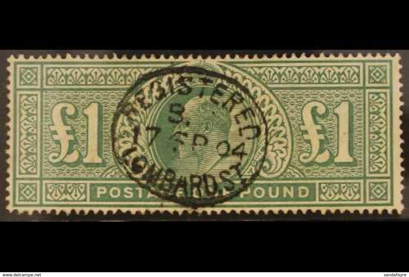 1902 £1 Dull Blue-green, SG 266, Very Fine With Central Upright 1904 Registered Lombard St Small Oval Cancel, Good Colou - Zonder Classificatie