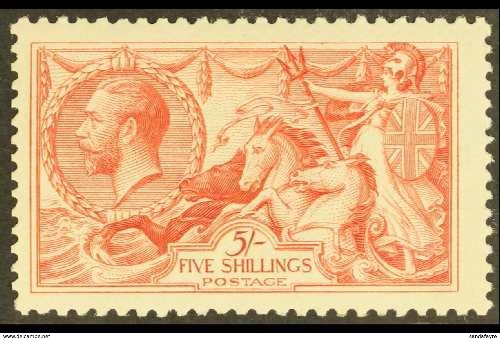 1918-19 5s Rose Red Seahorse, B.W. Printing, SG 416, Tiny Pinhole At Base, Otherwise Never Hinged Mint, Cat.£475. For Mo - Non Classés