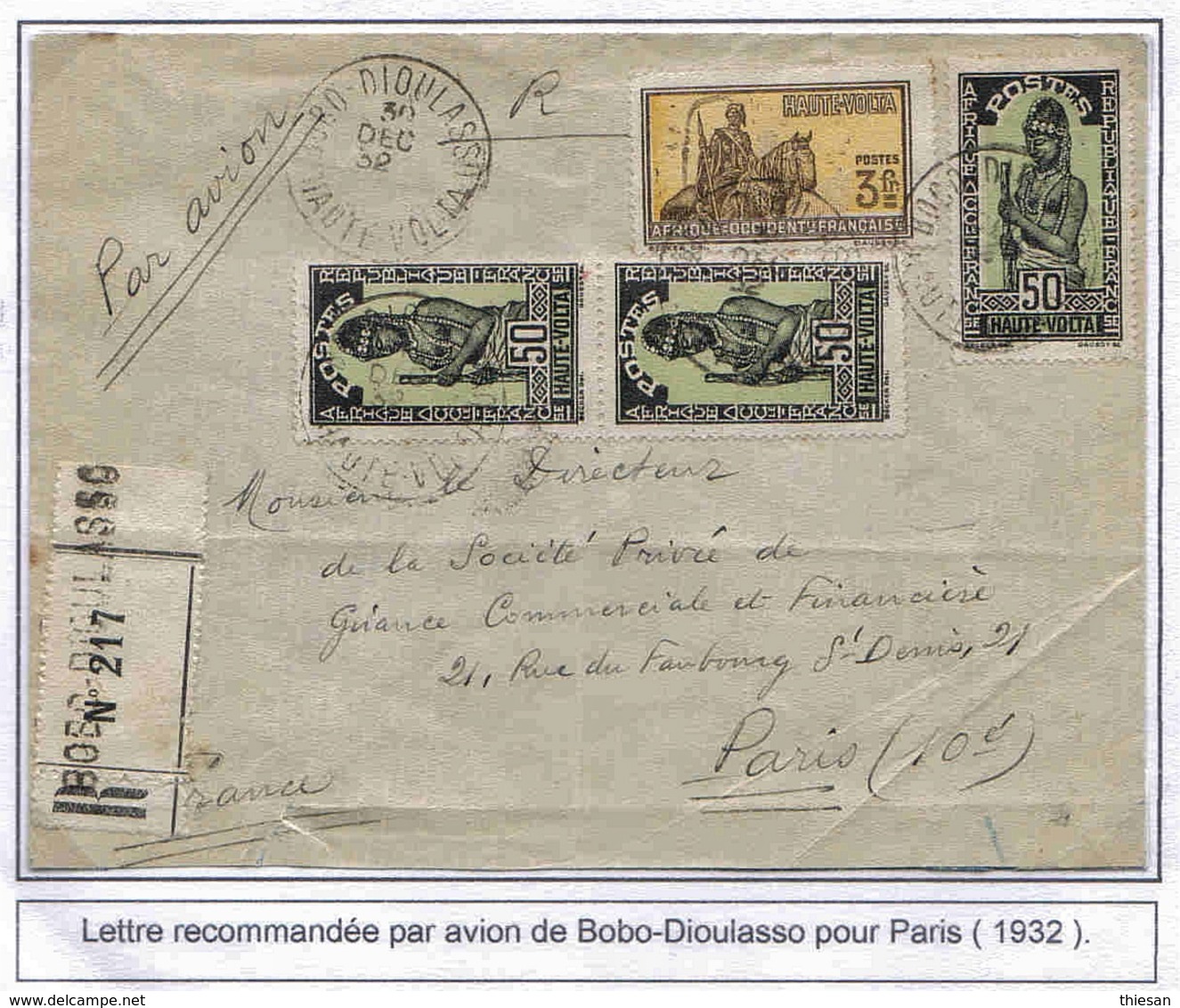 Haute-Volta Lettre Recommandée Avion Bobo Dioulasso 30/12/32 Registered Airmail Cover - Covers & Documents