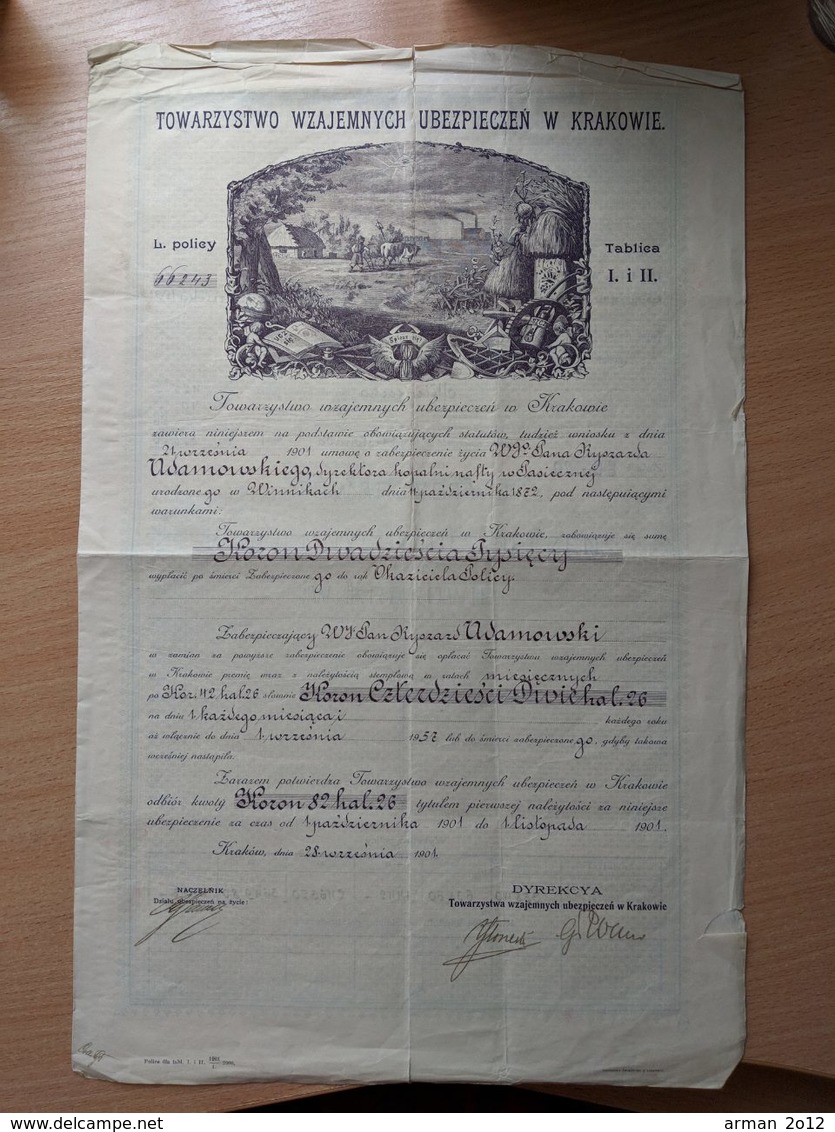 Poland Krakow Insurance Policy 1901 - Other & Unclassified