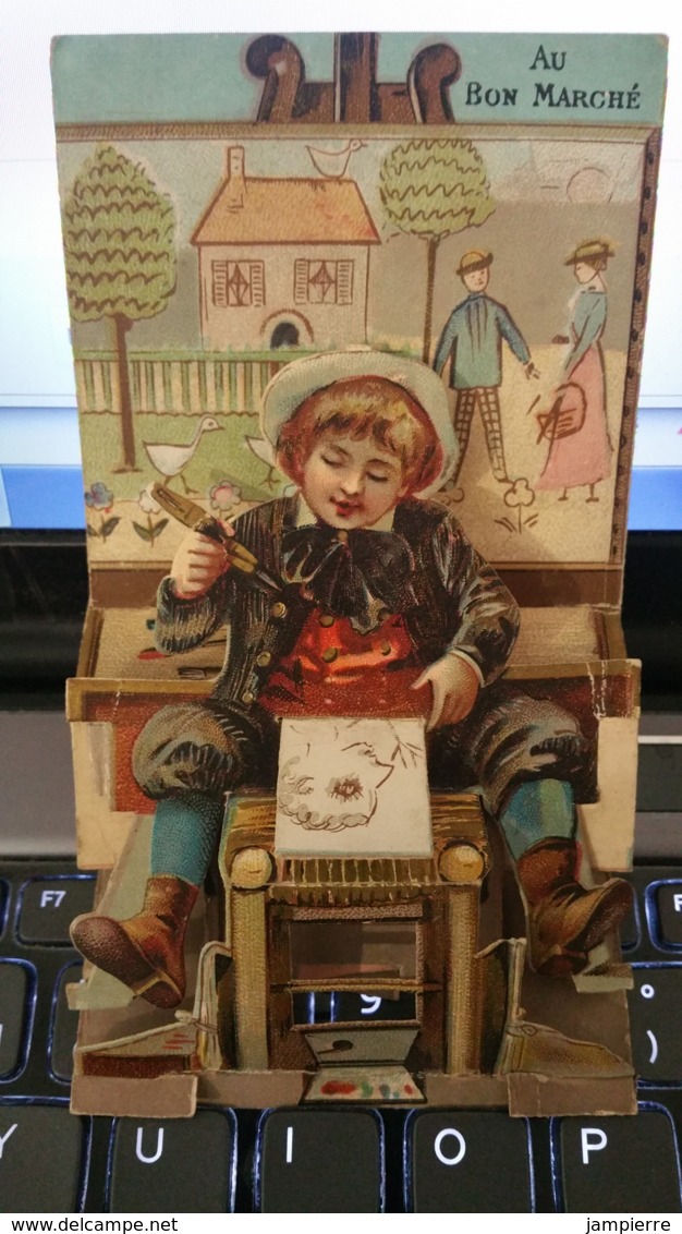 Chromo Publicitaire à Système Au Bon Marché - Maison Boucicaut - Exposition 1900 - Hors Concours - Illustration Enfant - Au Bon Marché