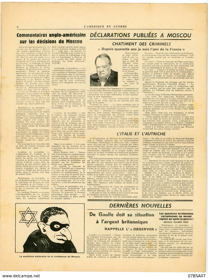 PROPAGANDE VICHY 1943 IMMITANT TRACTS USA " APPORTE AU PEUPLE FRANCAIS PAR L'ARMEE AMERICAINE AVEC LES BOMBES PHOSPHORE. - 1921-1960: Modern Period