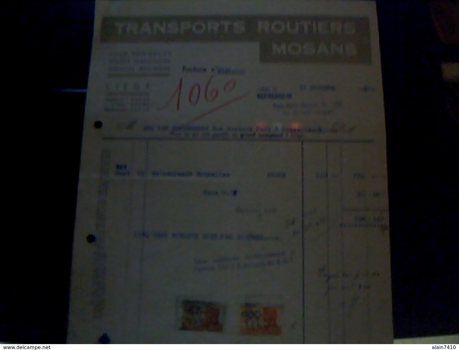 BELGIQUE Facture  Transports Routiers Mosans   Annèe 1950 A Luege Avec Fiscaux - Transportmiddelen