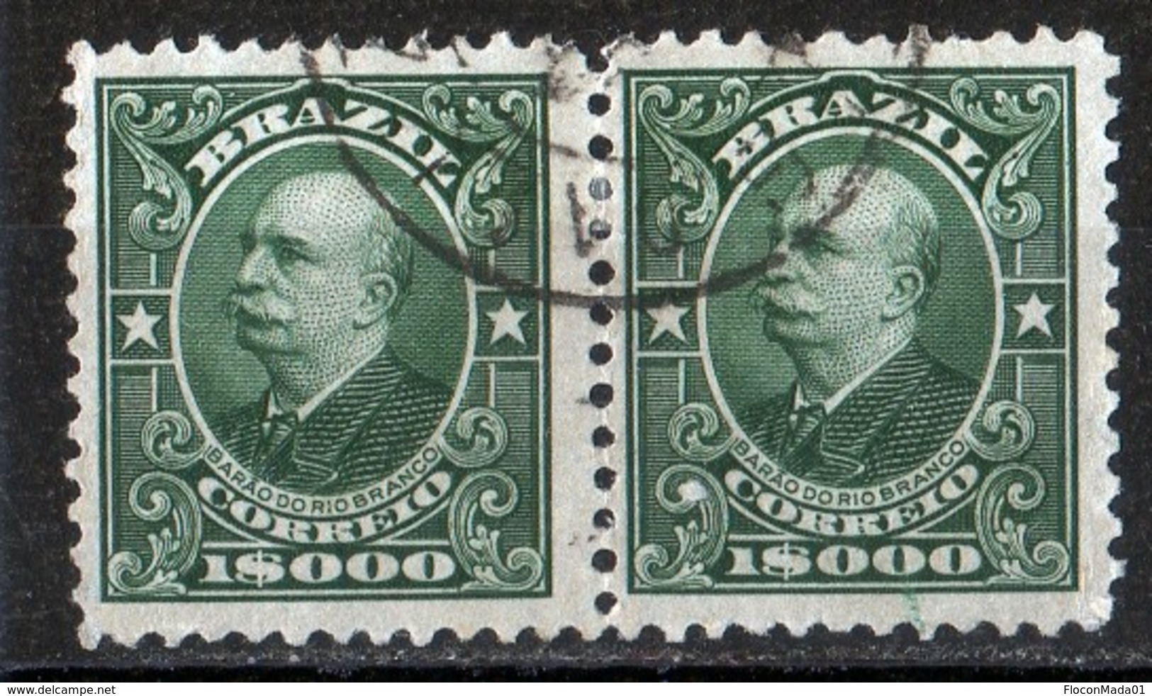 Brésil 1913 Barao Do Rio Branco 1000 R Green (pair) N° 145 - Oblitérés
