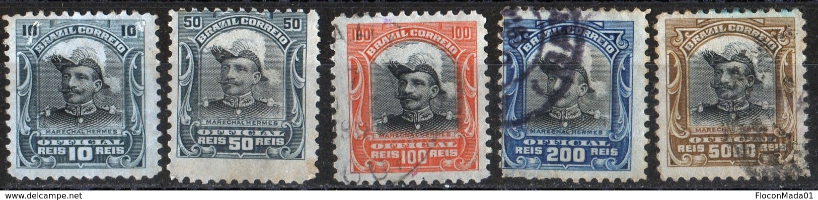 Brésil Official 1913 Hermes Da Fonseca Reis 10, 50 100, 200 (serration), 5000 (light Fold) N° S 14, 16, 17, 18, 23 - Service