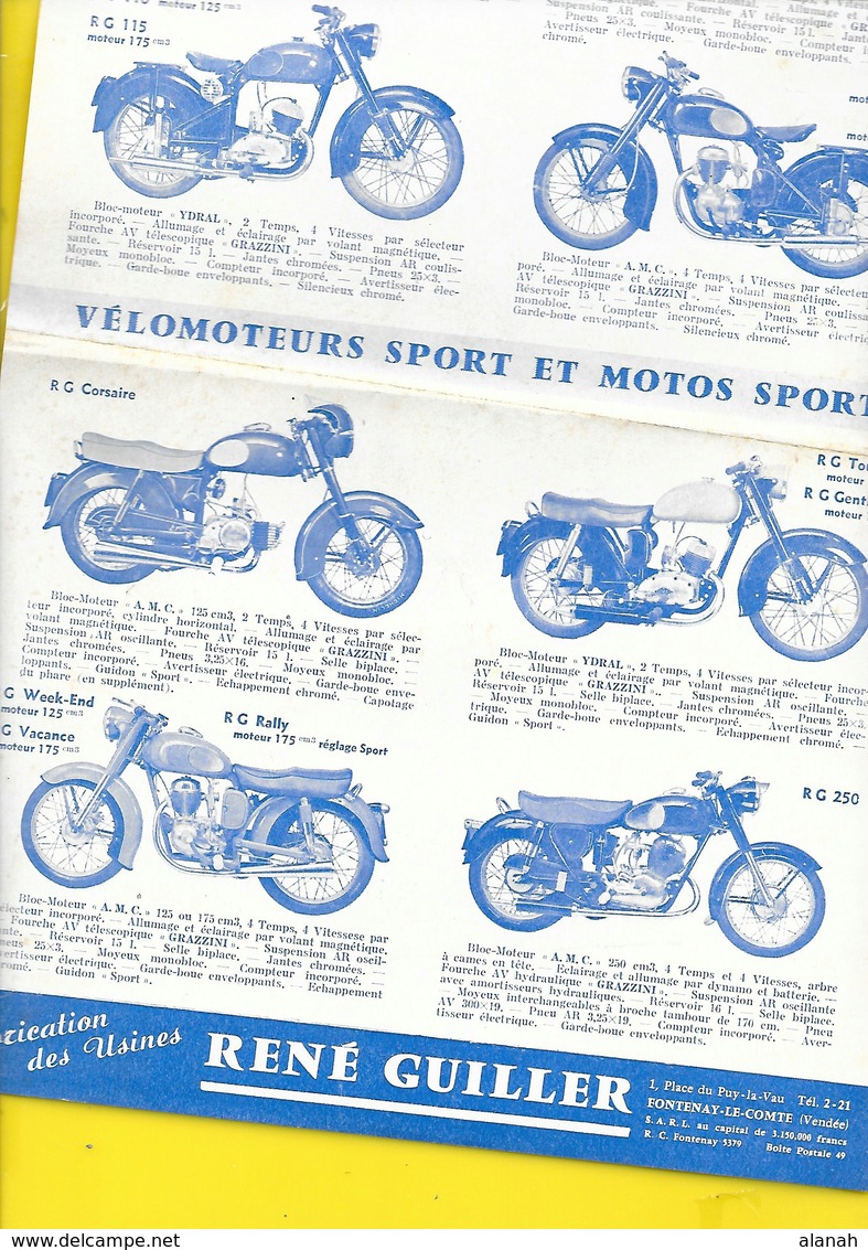 Catalogue Cyclomoteurs Motos "René GUILLER" Fontenay 2 Pages Format 23 X 35 Cm Env. - Motor Bikes