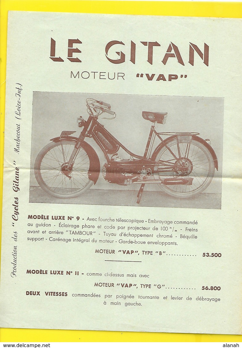 Publicité Cyclomoteur "LE GITAN" De GITANE Moteur VAP Format A4 Env. - Motos